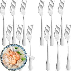 12-Piece Stainless Steel Dinner Forks Set - Mirror Polished Silverware For Home & Restaurant 7.5 Inch (Option: Silver)