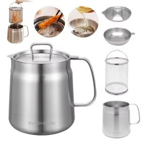 2L Stainless Steel Oil Filter Pot, With Fine Mesh Filter, Oil Storage Tank, Frying Basket (Option: Silver-2L)