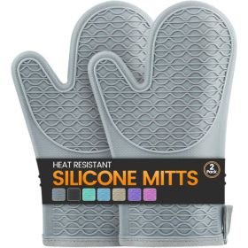 Silicone Oven Mitts, Heat Resistant 2PCS Oven Mitts With Soft Cotton Lining, Waterproof Non-Slip Grip Oven Glove, Kitchen Potholder Mits For BBQ, (Option: Gray)