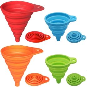 4-Pack Collapsible Silicone Kitchen Funnel Set - Small & Large Food Grade Foldable Funnels (Option: Red Orange Blue Green)