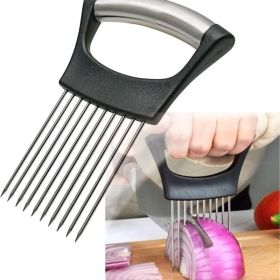Stainless Steel Onion Holder & Veggie Slicer - Multi-Use Safety Cutter For Tomatoes, Eggs & Vegetables (Option: Black)