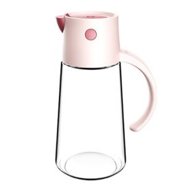 1pc Automatic Opening And Closing Glass Oil Pot; Kitchen Leak-proof Oil Can With Lid; Seasoning Bottle; Vinegar Bottle; Oil Bottle (Color: Pink, capacity: 650ML)