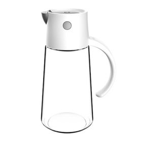 1pc Automatic Opening And Closing Glass Oil Pot; Kitchen Leak-proof Oil Can With Lid; Seasoning Bottle; Vinegar Bottle; Oil Bottle (Color: White, capacity: 550ML)