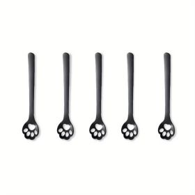 1/5pcs, Stainless Steel Hollow Out Kawaii Cat Claw Spoon, Mixing Spoon, Cake Dessert Spoon, Cookie Mold (quantity: Five, Items: Hollow Cat Claw Spoon)