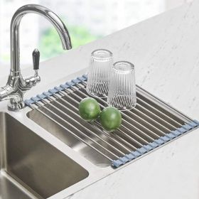 Seropy Roll-Up Over-the-Sink Dish Drying Rack - Foldable Stainless Steel Storage Mat (Option: Gray)